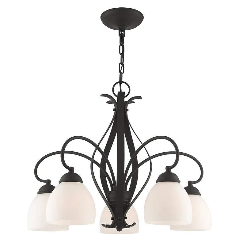 Image 4 Brookside 26-in 5-Light Black Wrought Iron Shaded Chandelier more views