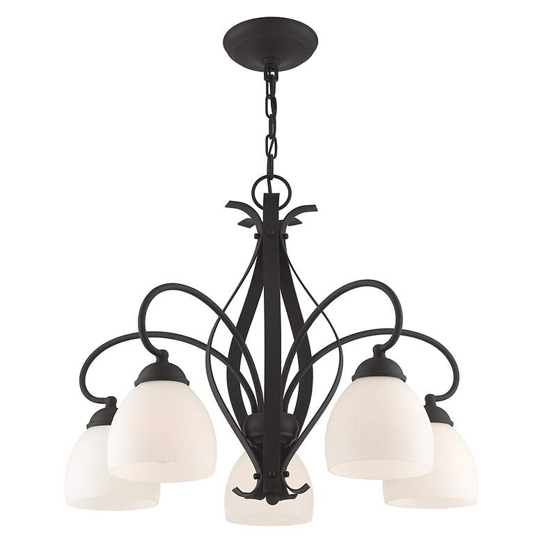 Image 5 Brookside 26-in 5-Light Black Wrought Iron Shaded Chandelier more views