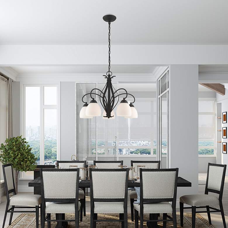 Image 6 Brookside 26-in 5-Light Black Wrought Iron Shaded Chandelier more views