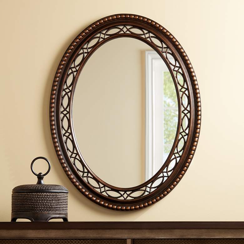 Image 1 Brookview Antique Wood 28 inch x 36 1/2 inch Oval Wall Mirror
