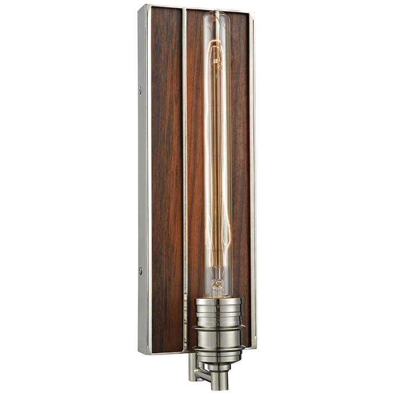 Image 1 Brookweiler 15 inchH Polished Nickel and Dark Wood Wall Sconce