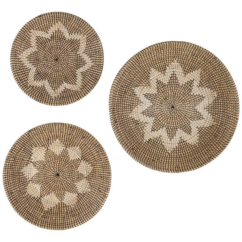 Image 2 Brown and Beige Star Seagrass 3-Piece Round Wall Art Set