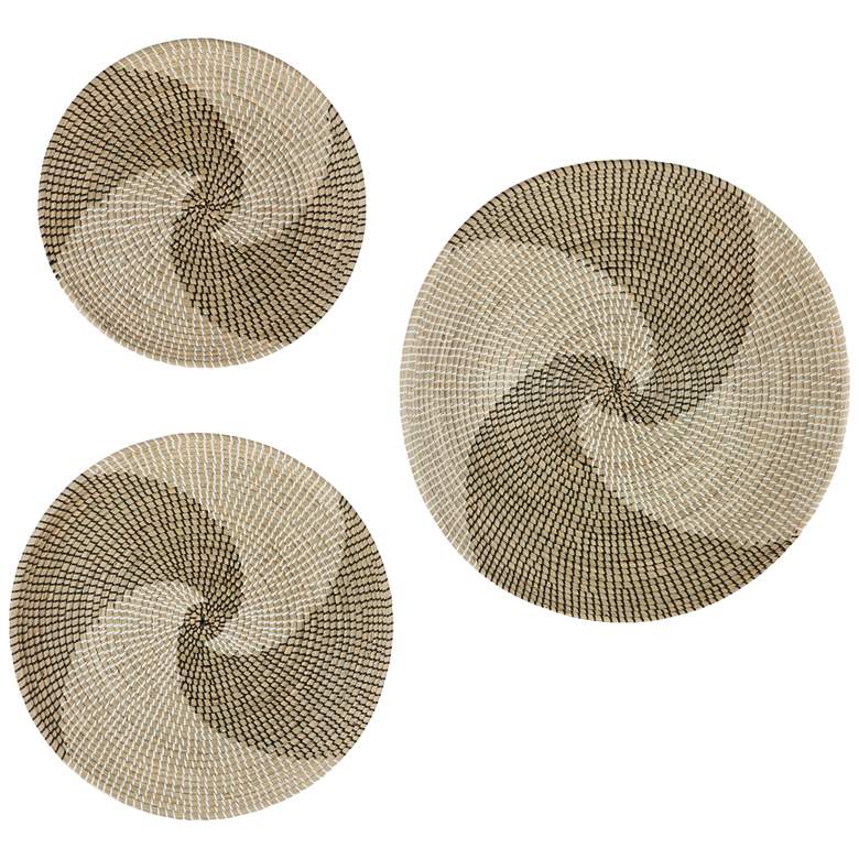 Image 2 Brown and Beige Swirl Seagrass 3-Piece Round Wall Art Set