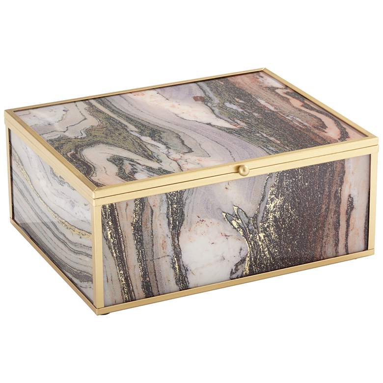 Image 1 Brown and Gray Marble Glass 9 inch Wide Decorative Box