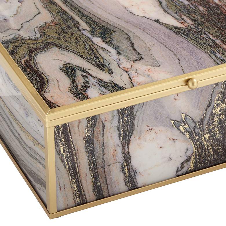Image 2 Brown and Gray Marble Glass 9 inch Wide Decorative Box more views