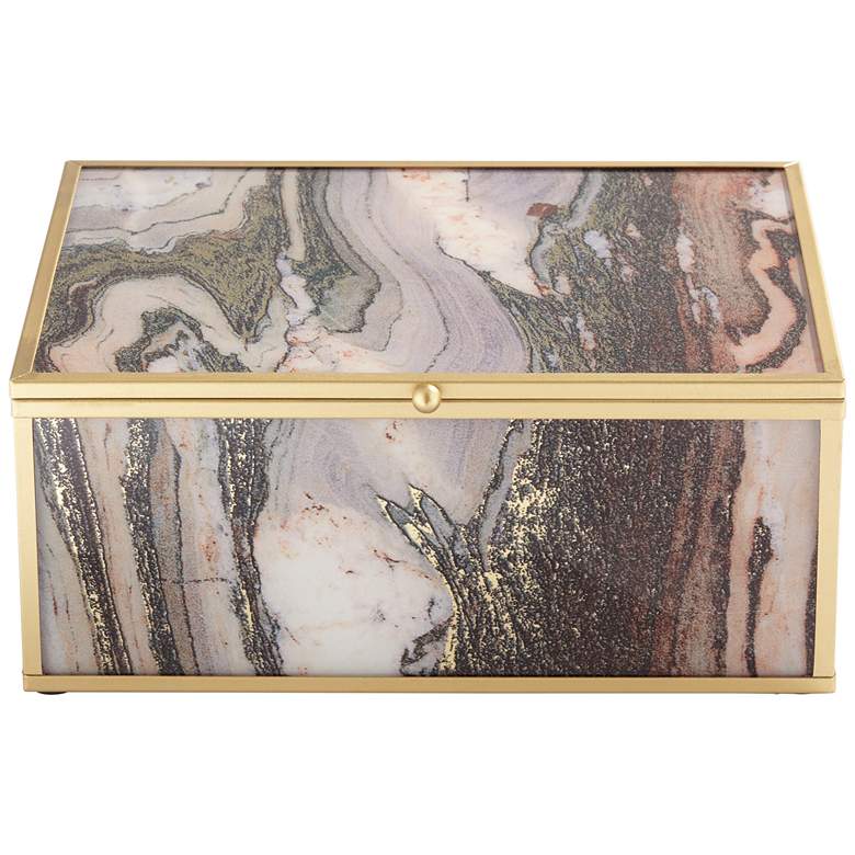 Image 4 Brown and Gray Marble Glass 9" Wide Decorative Box more views