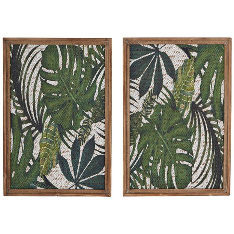 Image 1 Brown and Green Leaf 25 inch High Wood Framed Wall Art Set of 2