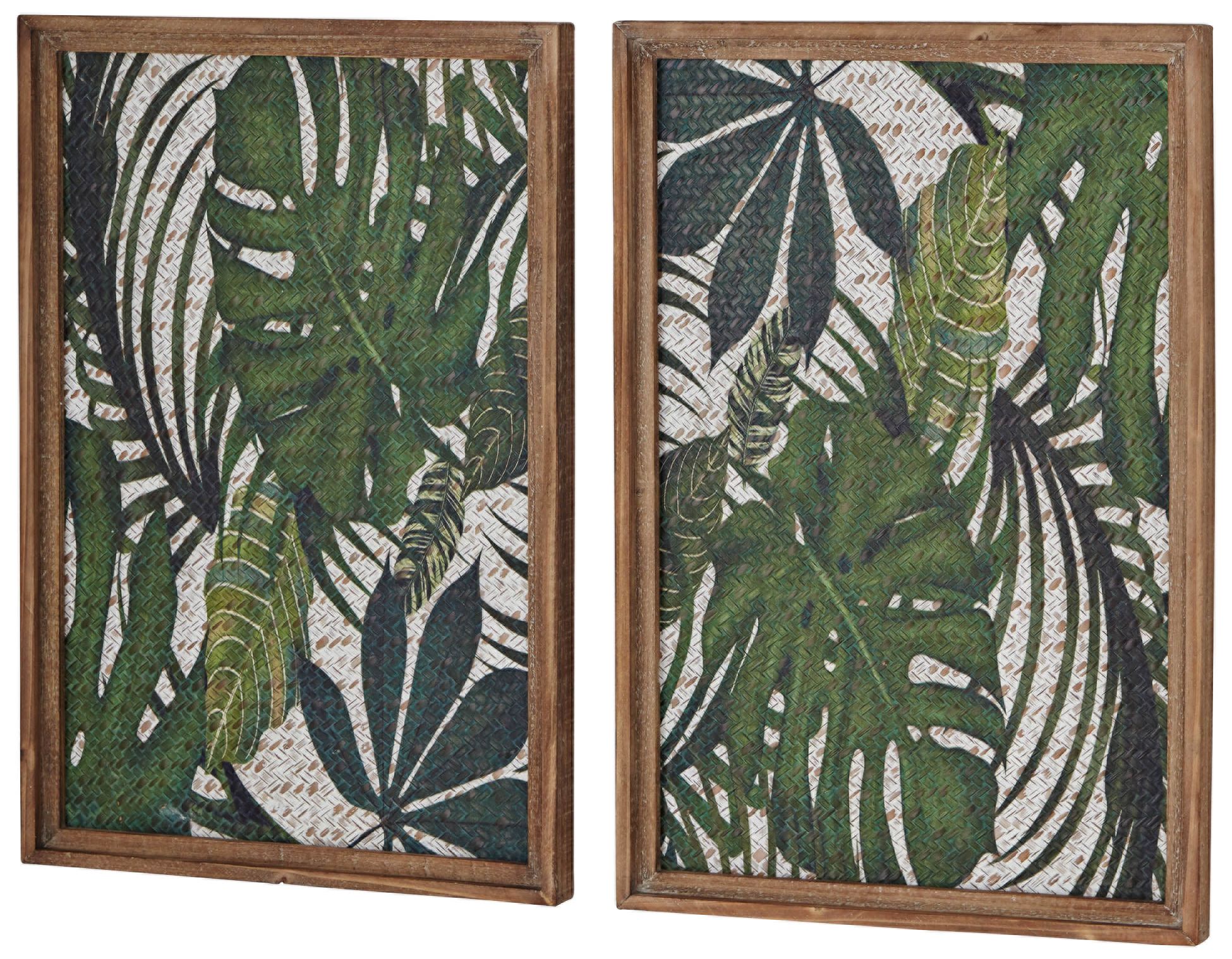 Image 2 Brown and Green Leaf 25" High Wood Framed Wall Art Set of 2 more views