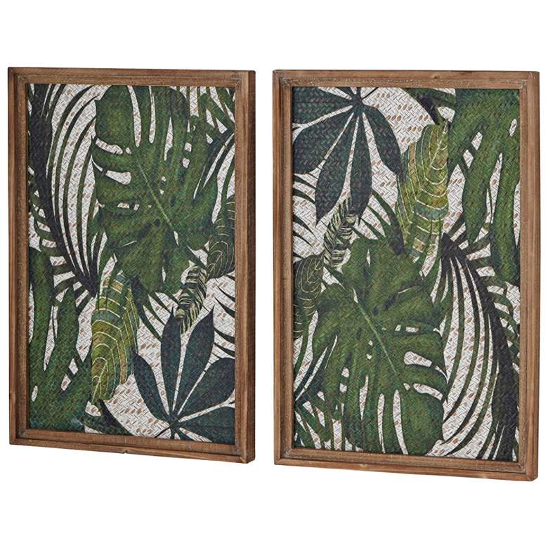 Image 2 Brown and Green Leaf 25 inch High Wood Framed Wall Art Set of 2 more views