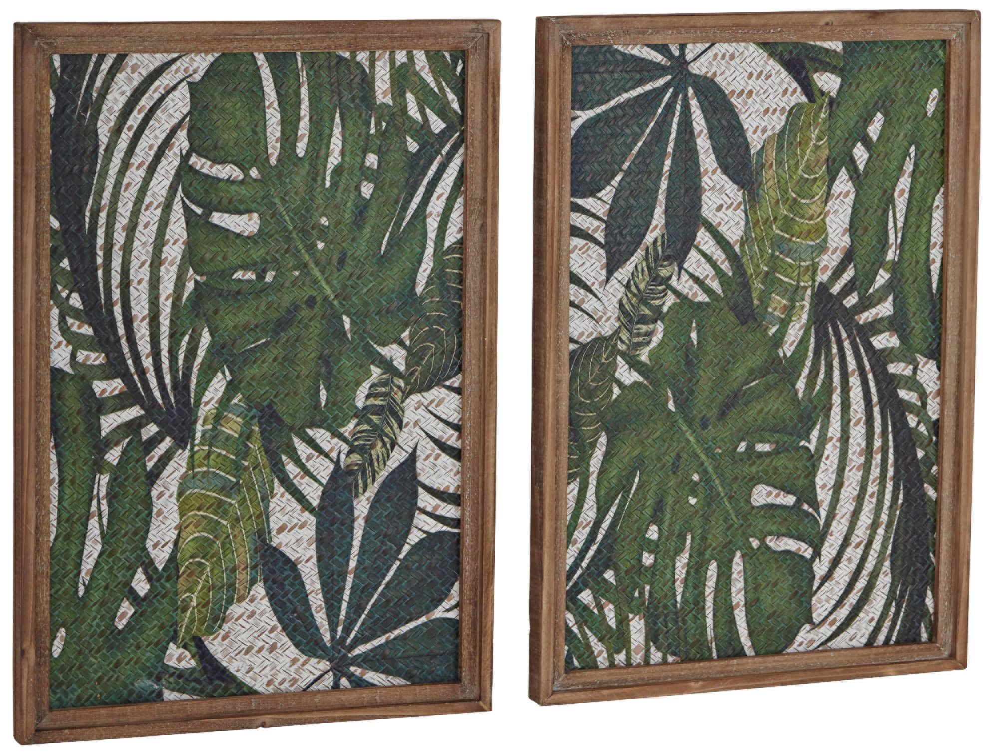 Image 3 Brown and Green Leaf 25" High Wood Framed Wall Art Set of 2 more views