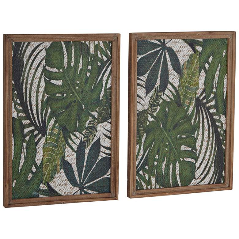Image 3 Brown and Green Leaf 25 inch High Wood Framed Wall Art Set of 2 more views