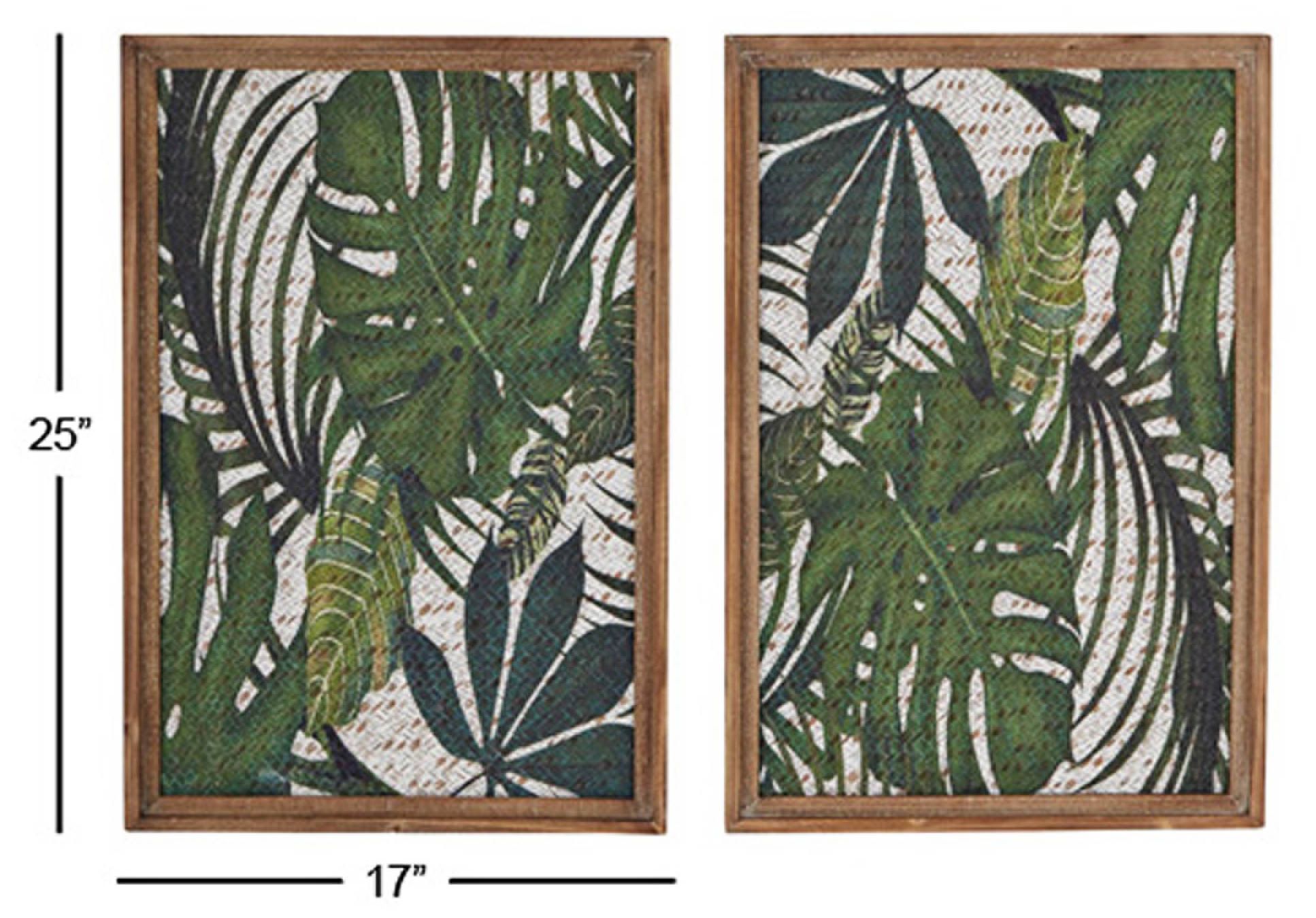 Image 4 Brown and Green Leaf 25" High Wood Framed Wall Art Set of 2 more views