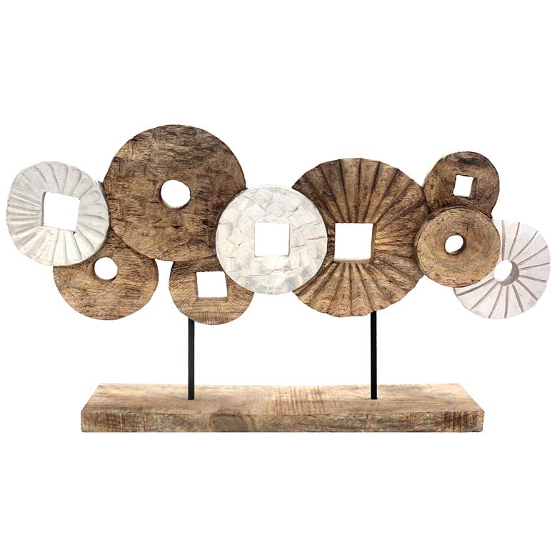 Image 1 Brown and White 27 1/2 inch Wide Mango Wood Circles Sculpture