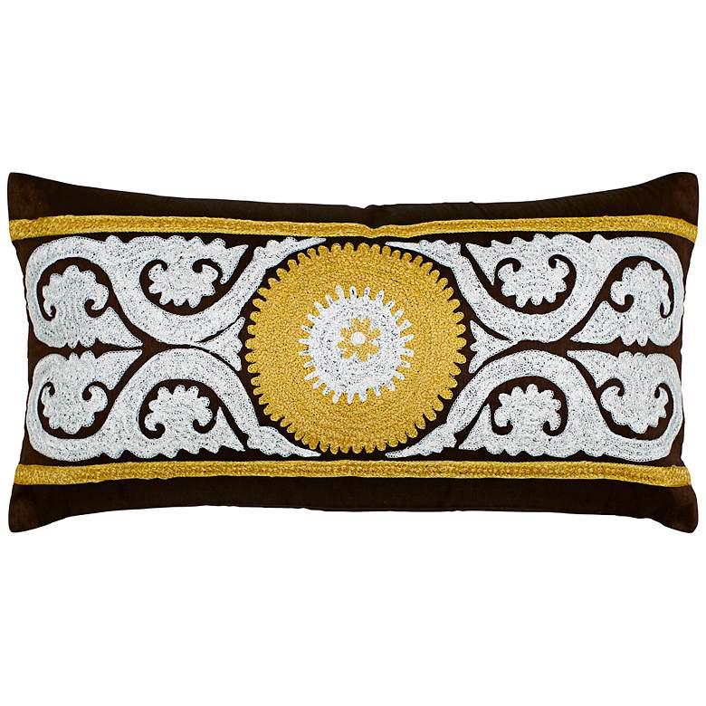 Image 1 Brown and Yellow Medallion 21 inch x 11 inch Lumbar Pillow
