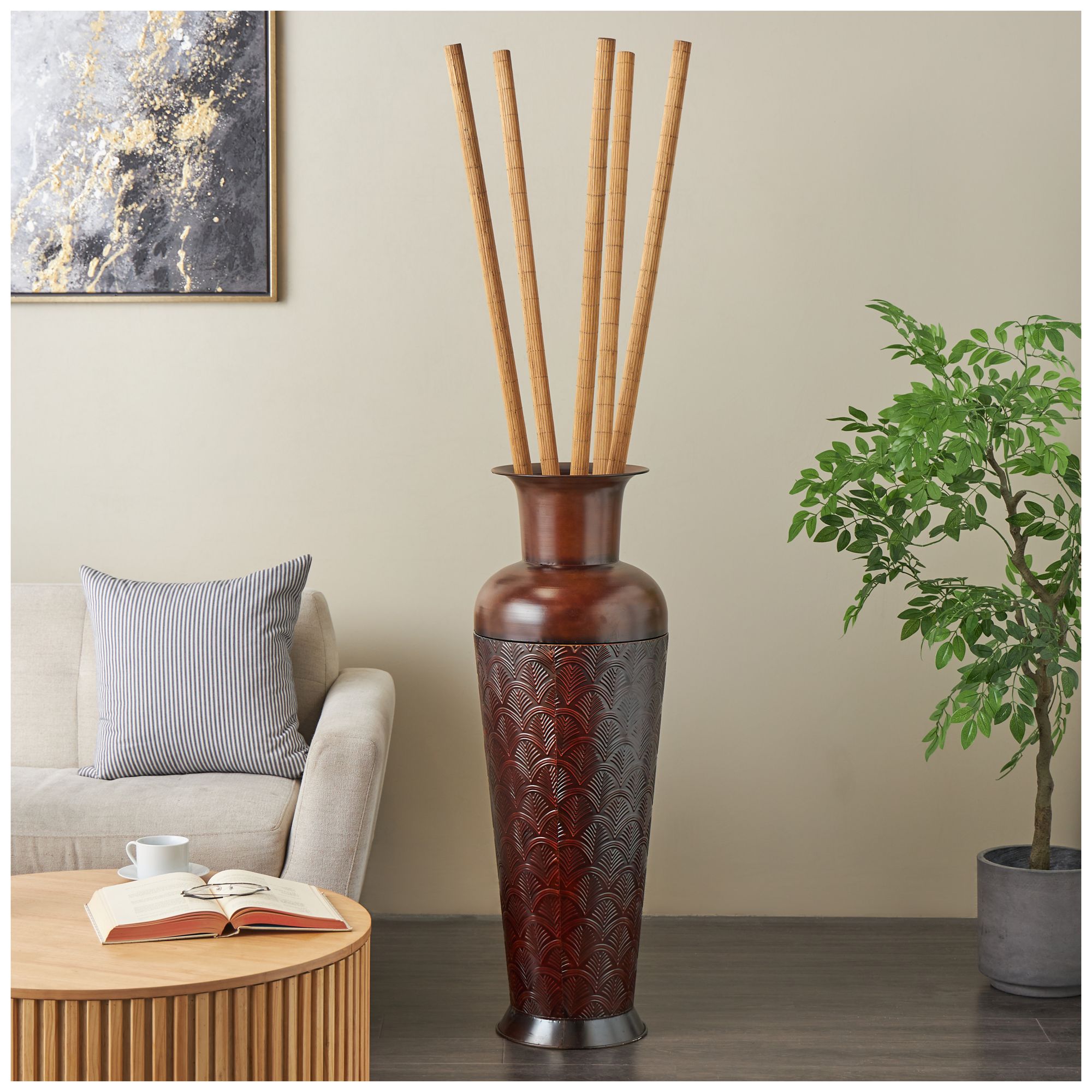 Image 4 Brown Bamboo Wood Traditional Natural Foliage, S/5 71"H more views