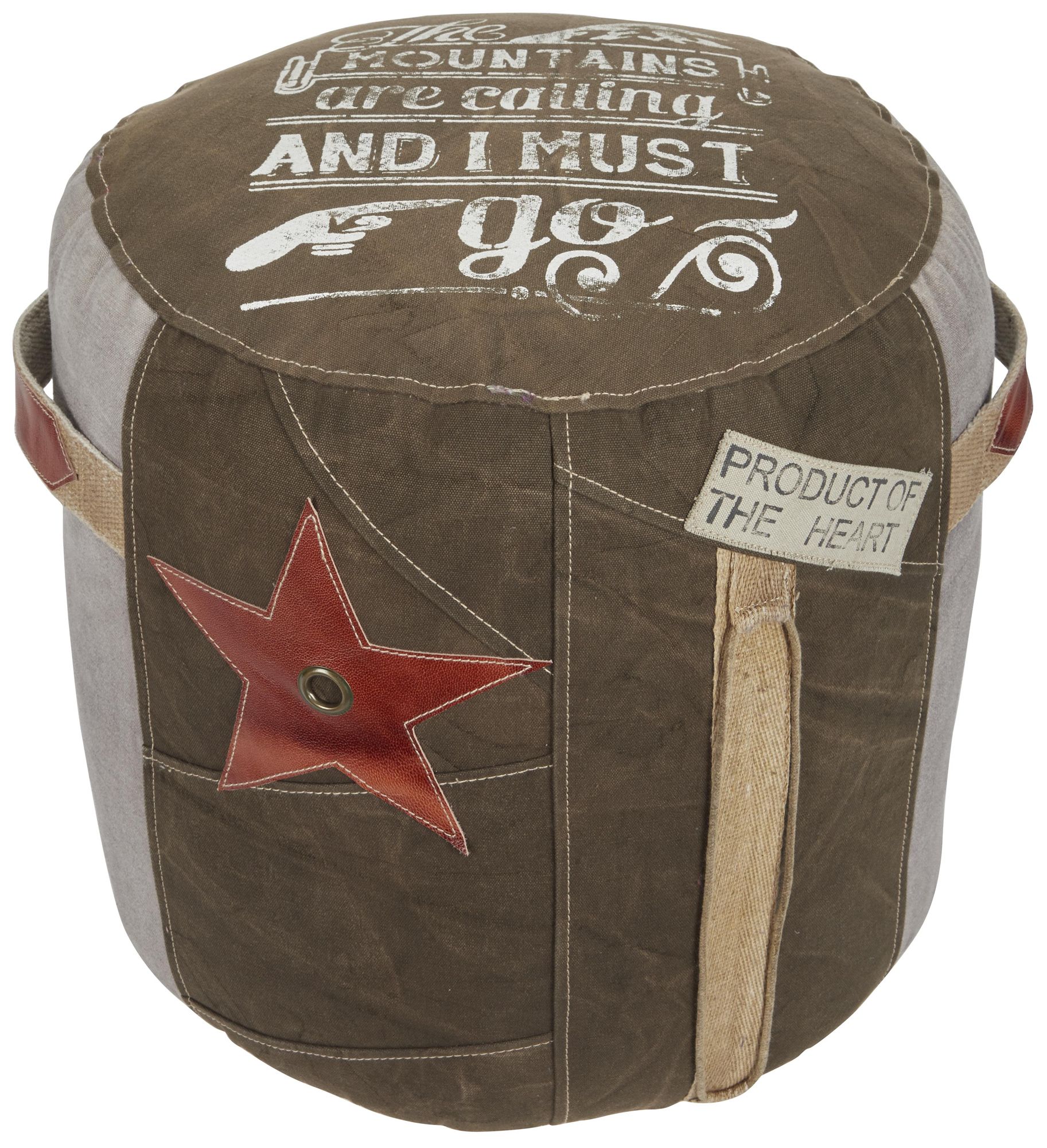 Image 2 Brown Canvas Rustic Pouf, 17" x 17" x 19"