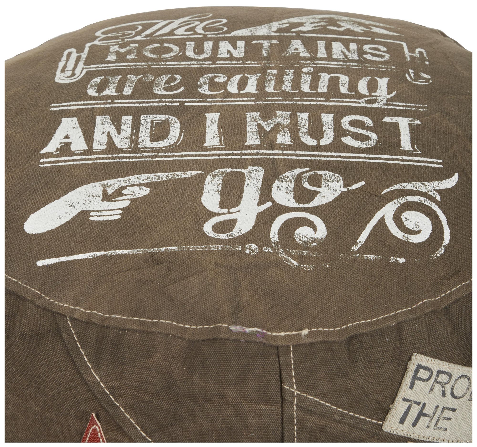 Image 3 Brown Canvas Rustic Pouf, 17" x 17" x 19" more views