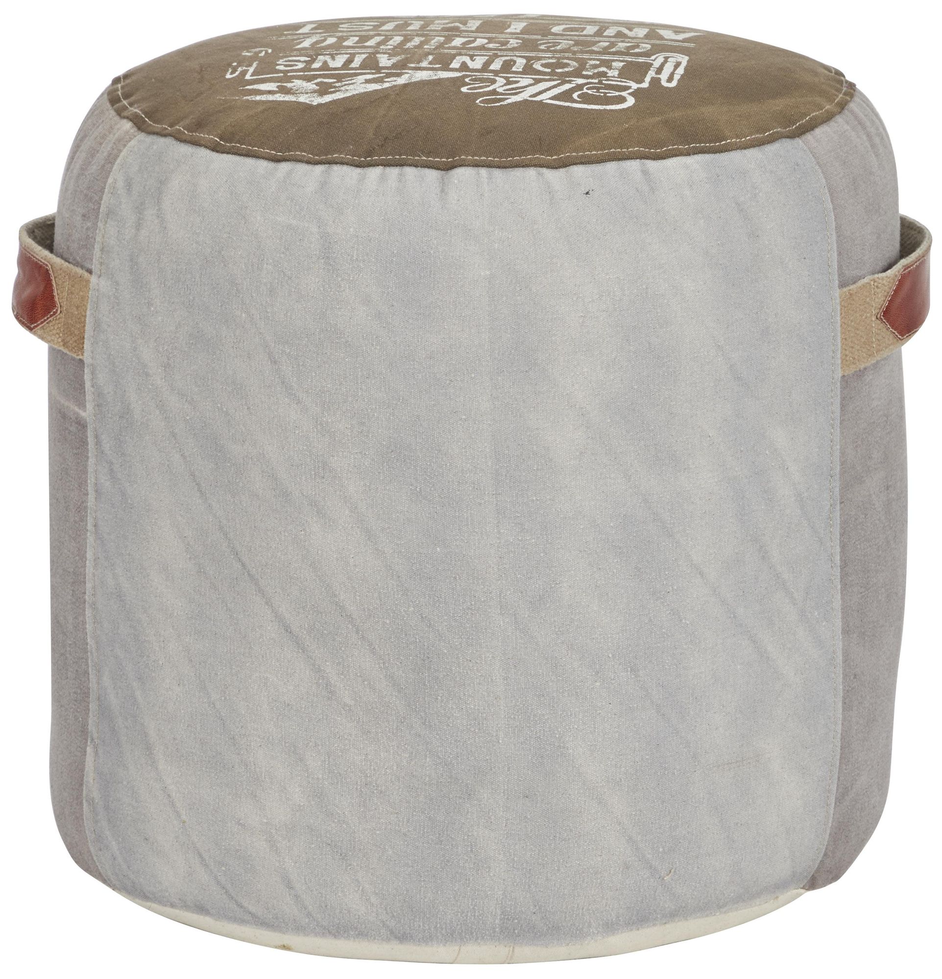 Image 5 Brown Canvas Rustic Pouf, 17" x 17" x 19" more views