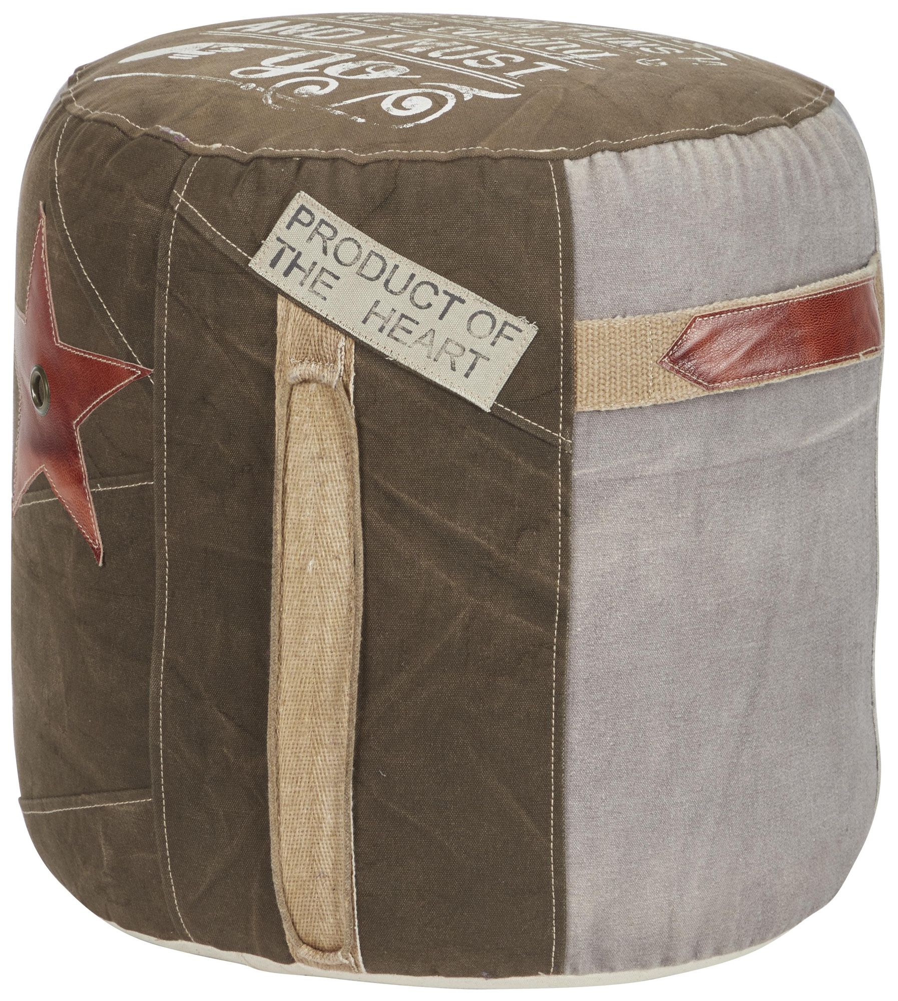Image 6 Brown Canvas Rustic Pouf, 17" x 17" x 19" more views