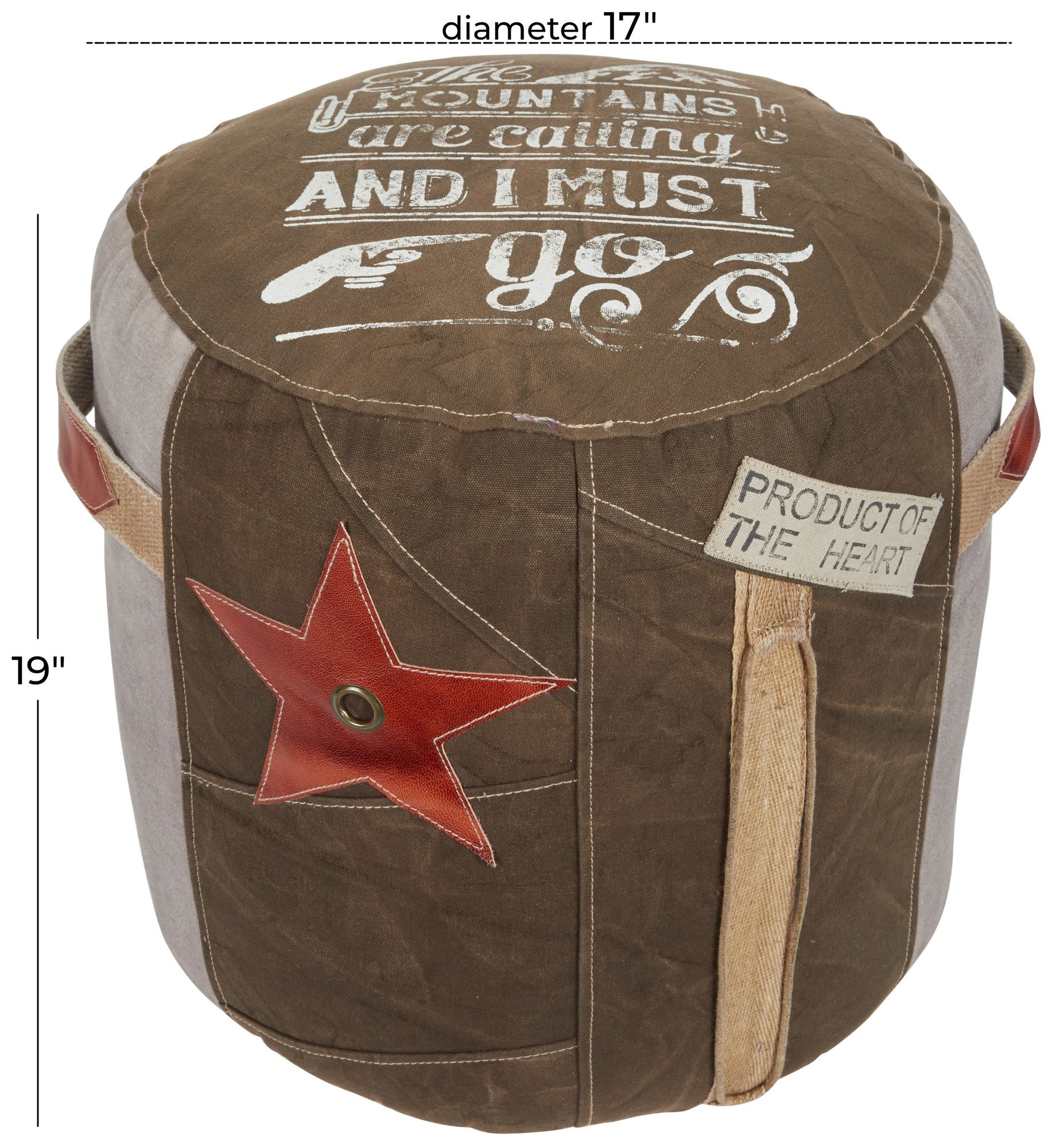 Image 7 Brown Canvas Rustic Pouf, 17" x 17" x 19" more views