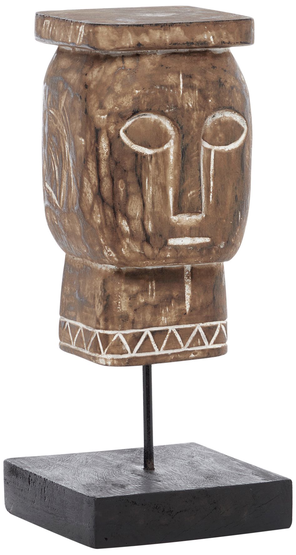 Brown Carved Mango Wood 17 1/2" High Face Sculpture