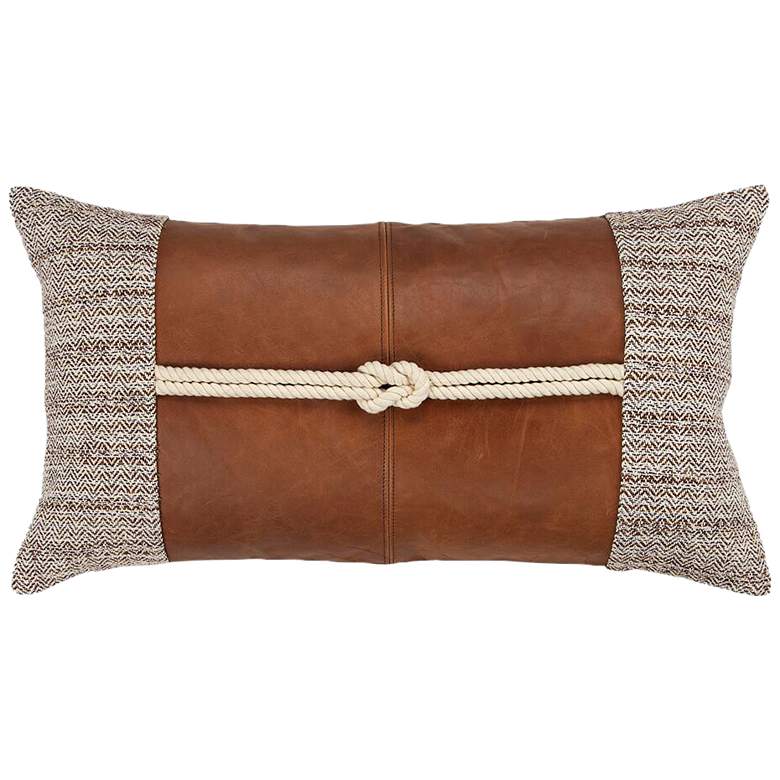 Image 1 Brown Color Block 26 inch x 14 inch Decorative Down Filled Pillow