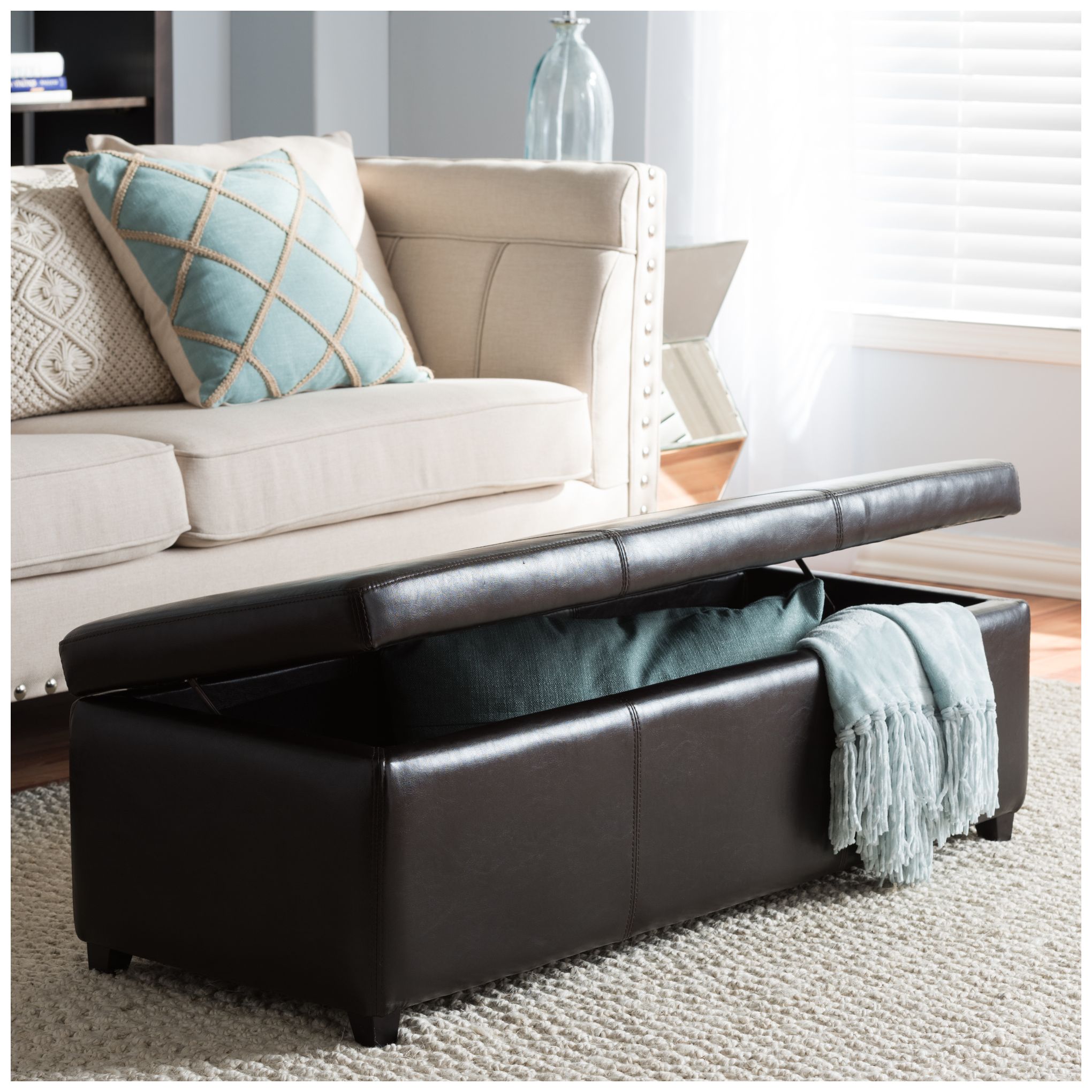 Brown Faux Leather Bench with Storage