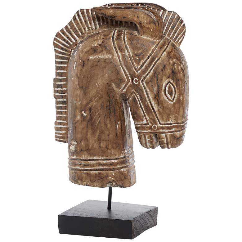 Image 1 Brown Hand-Carved Suar Wood 22" High Horse Sculpture