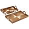 Brown Hide Leather Wood 2-Piece Rectangle Trays