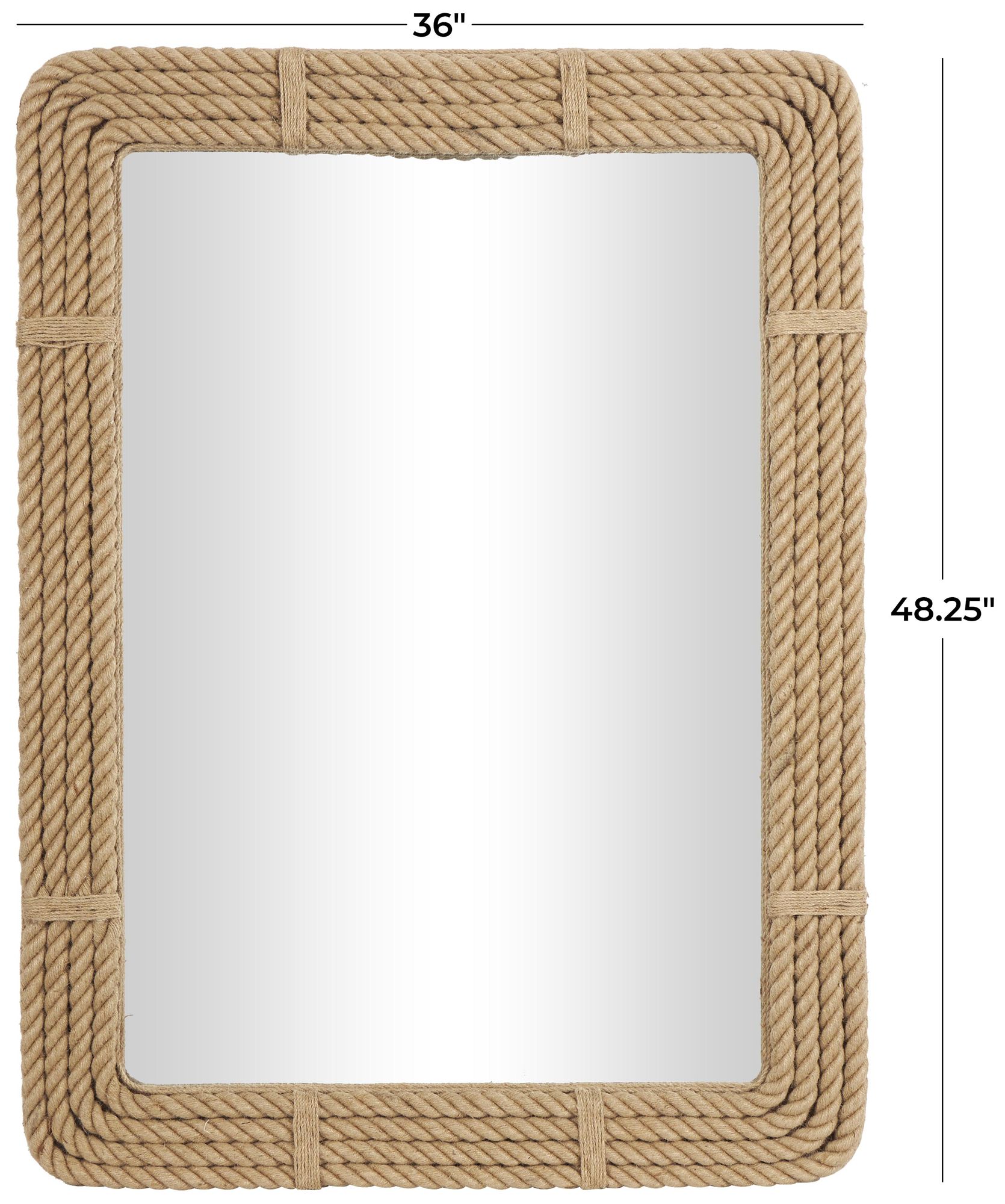 Brown Jute Rope Coastal Wall Mirror, 36" x 2" x 48"
