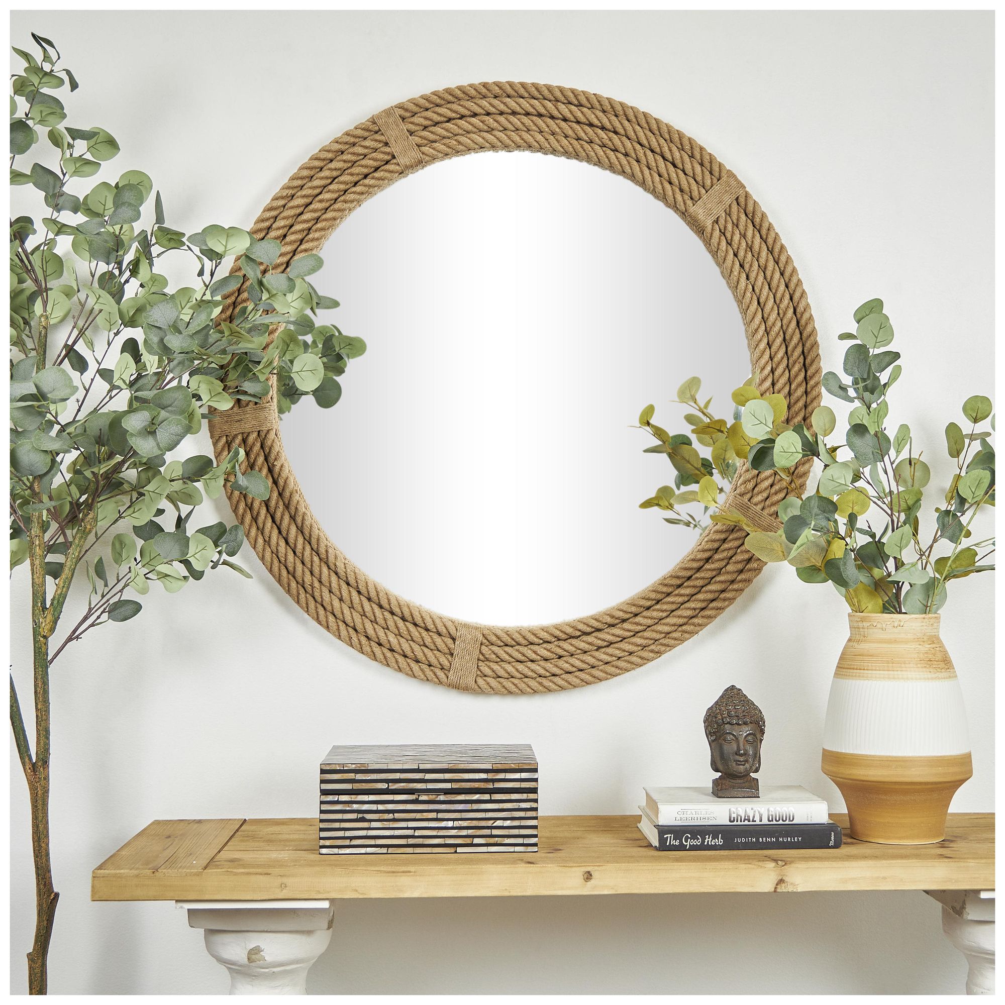 Thumbnail1 of Brown Jute Rope Coastal Wall Mirror, 40" x 2" x 40"