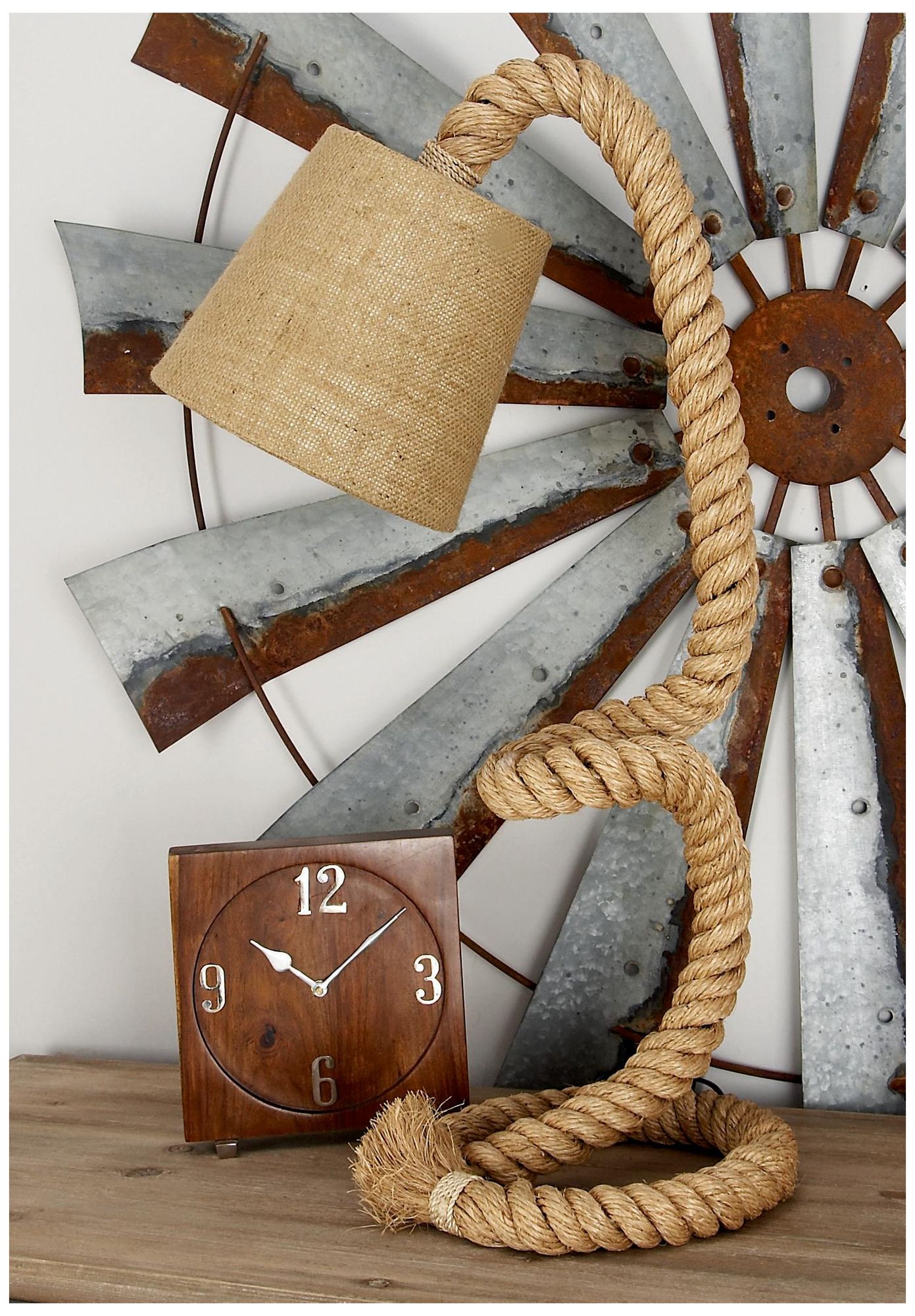 Image 4 Brown Jute Rope Rustic Desk Lamp, 11" x 14" x 32" more views