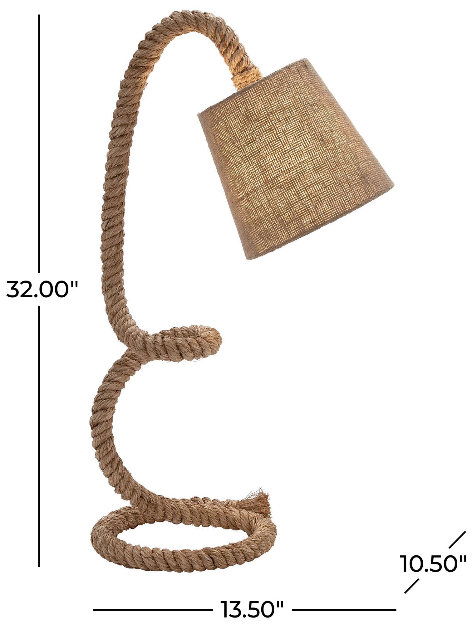 Image 7 Brown Jute Rope Rustic Desk Lamp, 11" x 14" x 32" more views