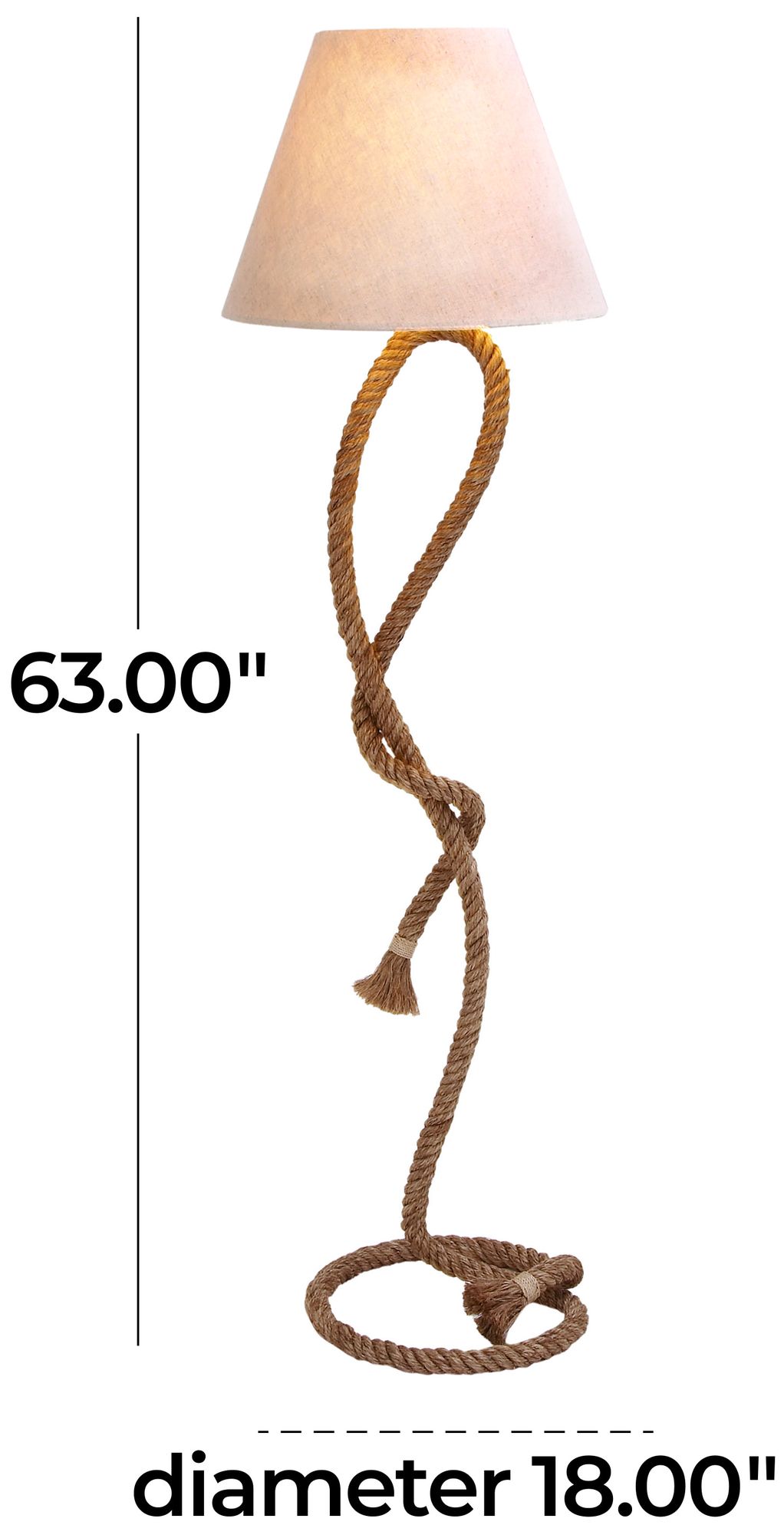 Image 7 Brown Jute Rope Rustic Floor Lamp, 18" x 18" x 63" more views