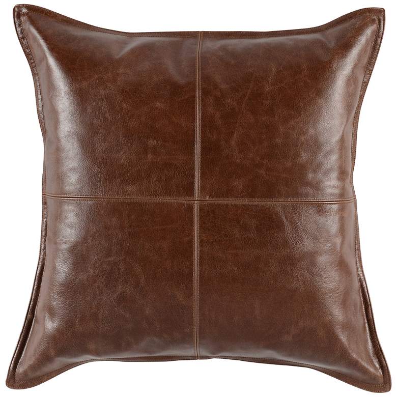 Image 2 Brown Leather 22" Square Decorative Pillow