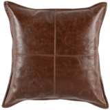 Brown Leather 22&quot; Square Decorative Pillow
