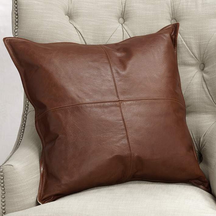 Brown Leather 22 Square Decorative Pillow - #21Y70