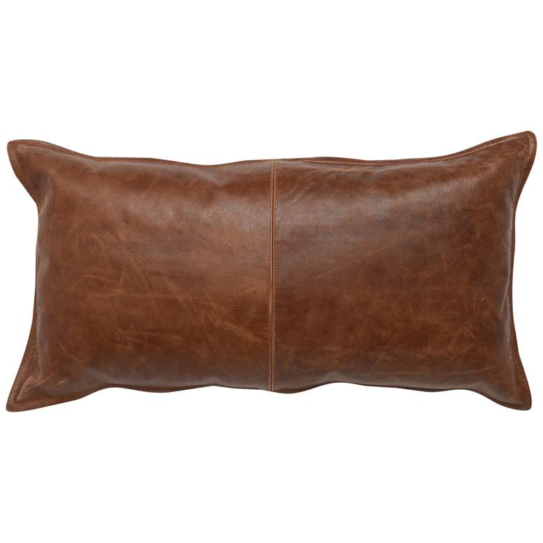 Image 1 Brown Leather 26 inch x 14 inch Throw Pillow