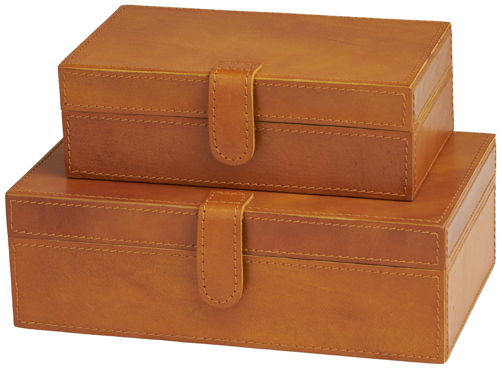 Image 2 Brown Leather Modern Box, S/2 10", 8"W