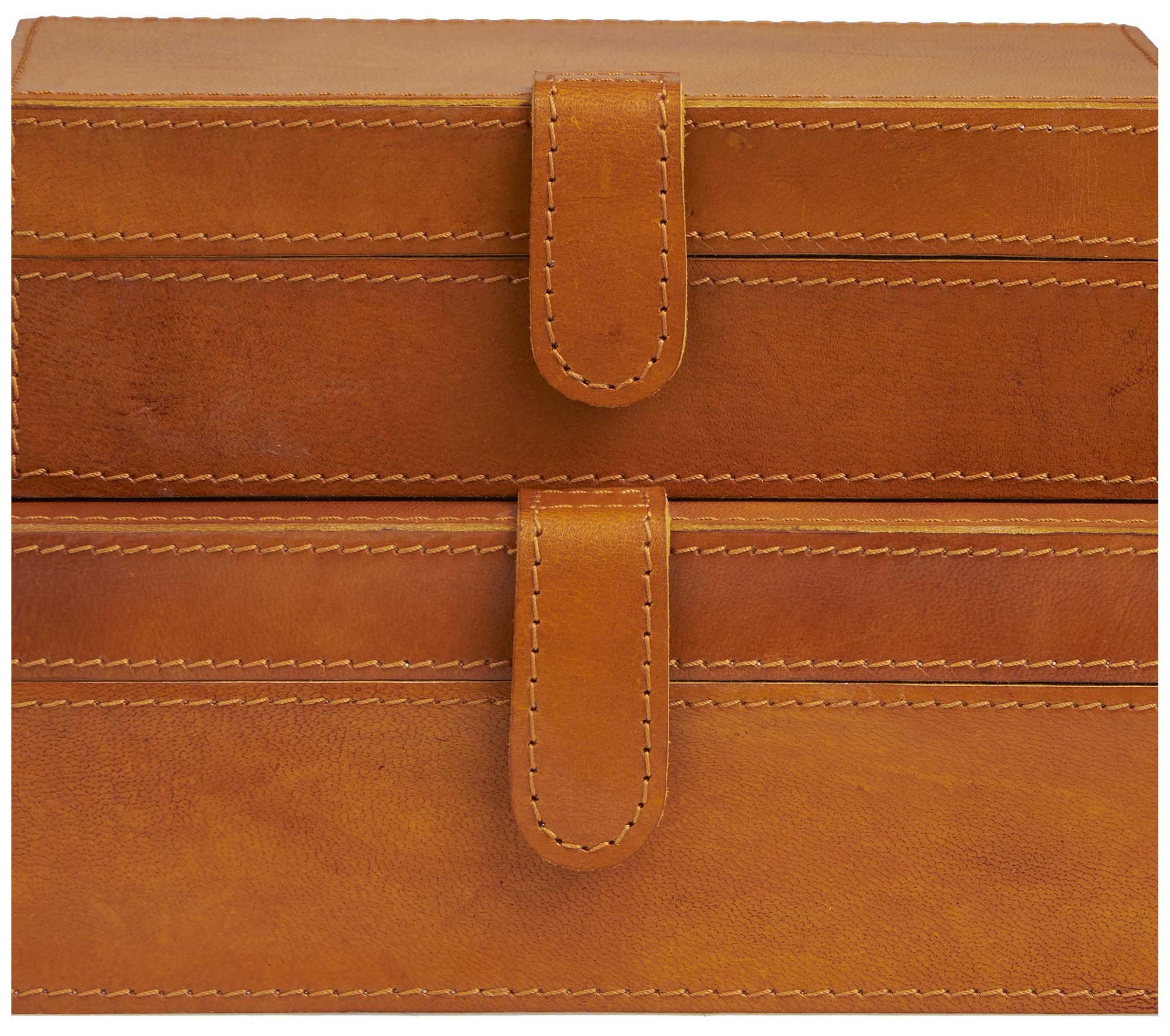 Image 3 Brown Leather Modern Box, S/2 10", 8"W more views