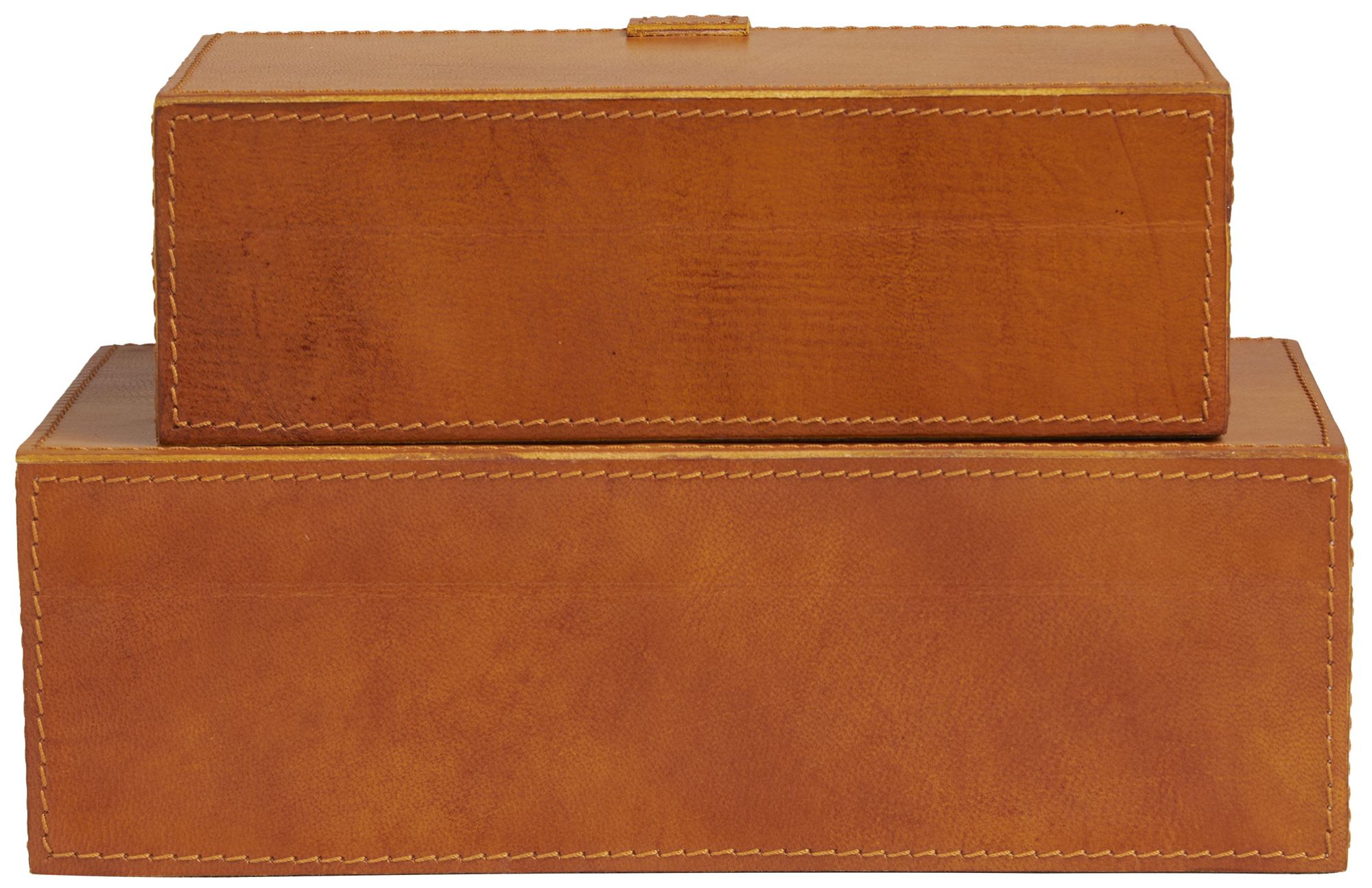 Image 5 Brown Leather Modern Box, S/2 10", 8"W more views