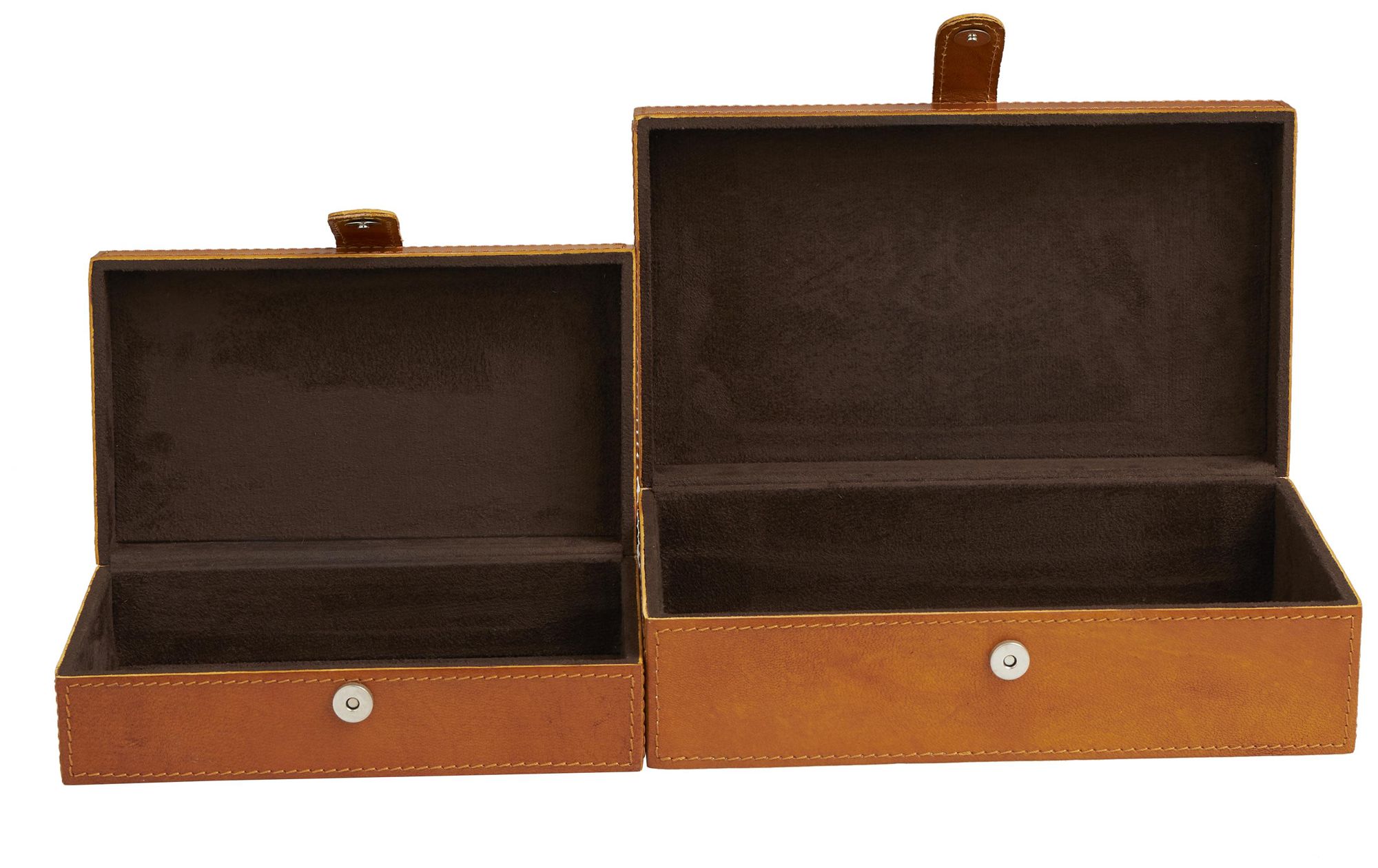 Image 6 Brown Leather Modern Box, S/2 10", 8"W more views