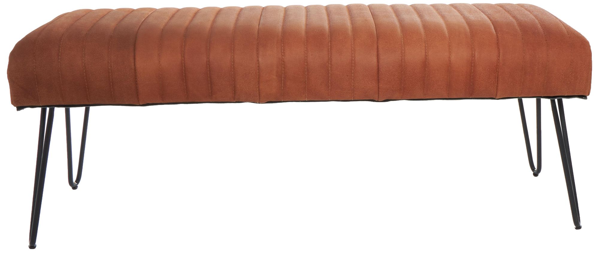 Image 6 Brown Leather Modern Farmhouse Bench, 47" x 17" x 18" more views