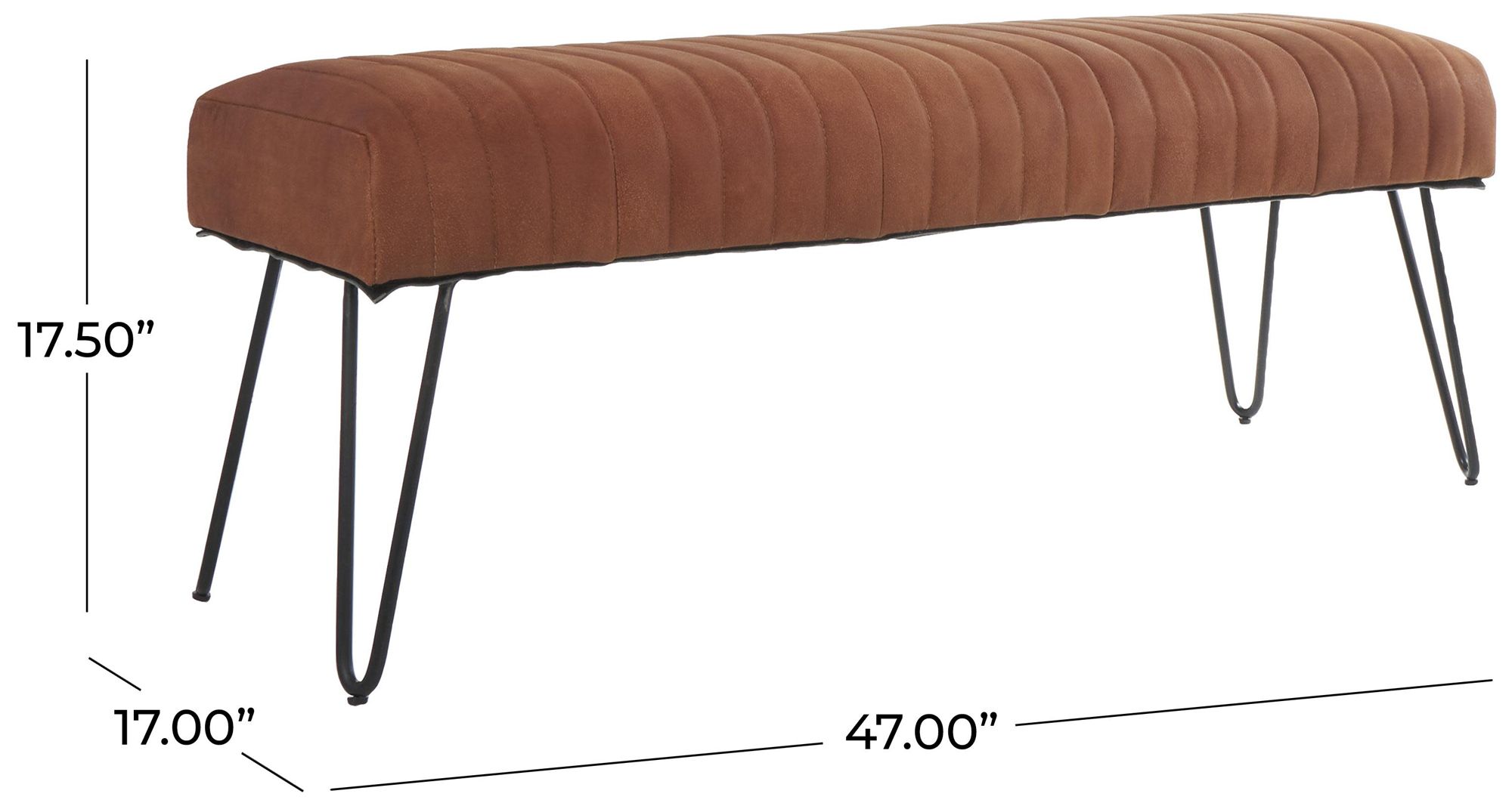 Image 7 Brown Leather Modern Farmhouse Bench, 47" x 17" x 18" more views