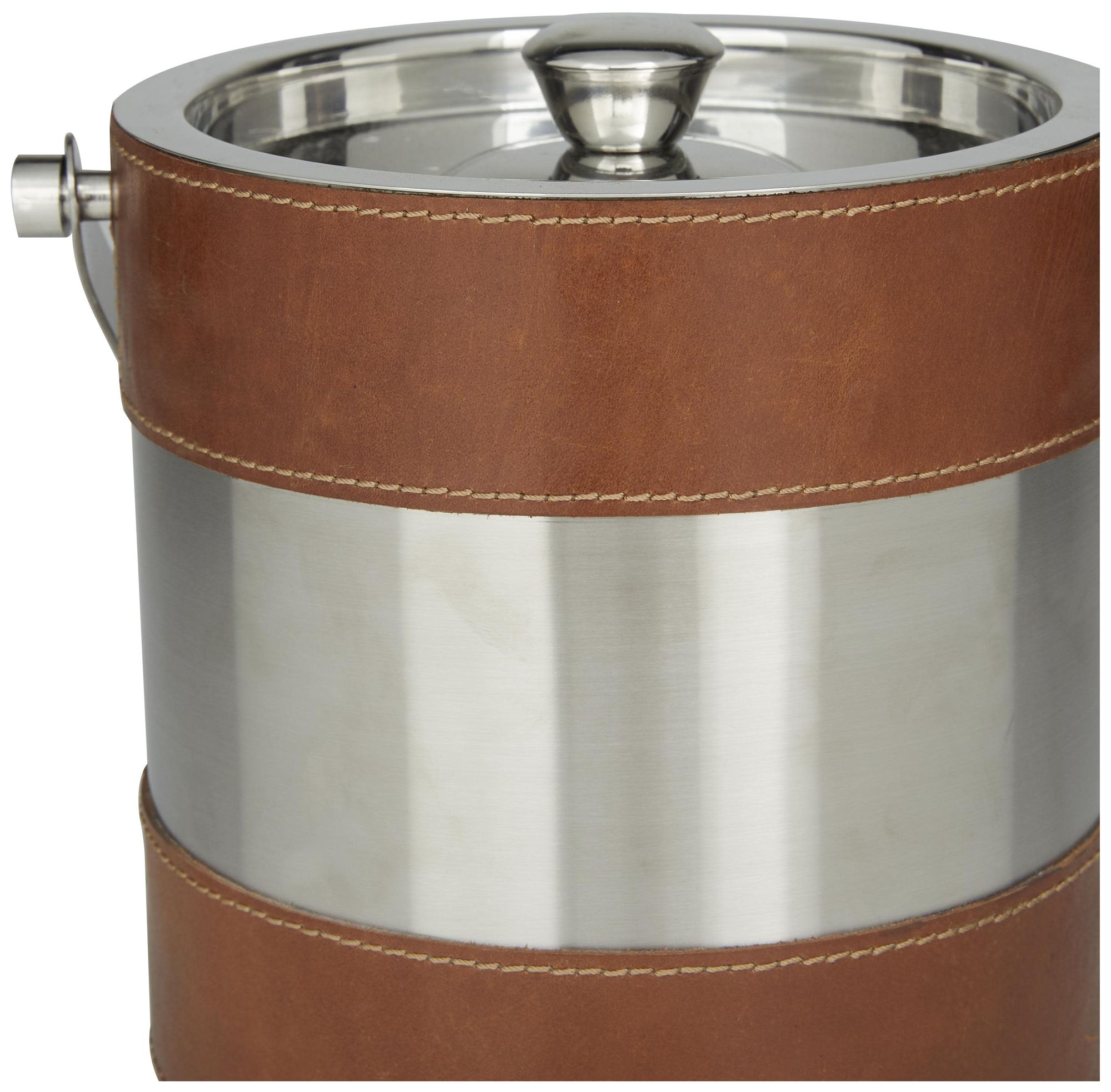 Image 3 Brown Leather Modern Ice Bucket, 8" x 7" x 12" more views