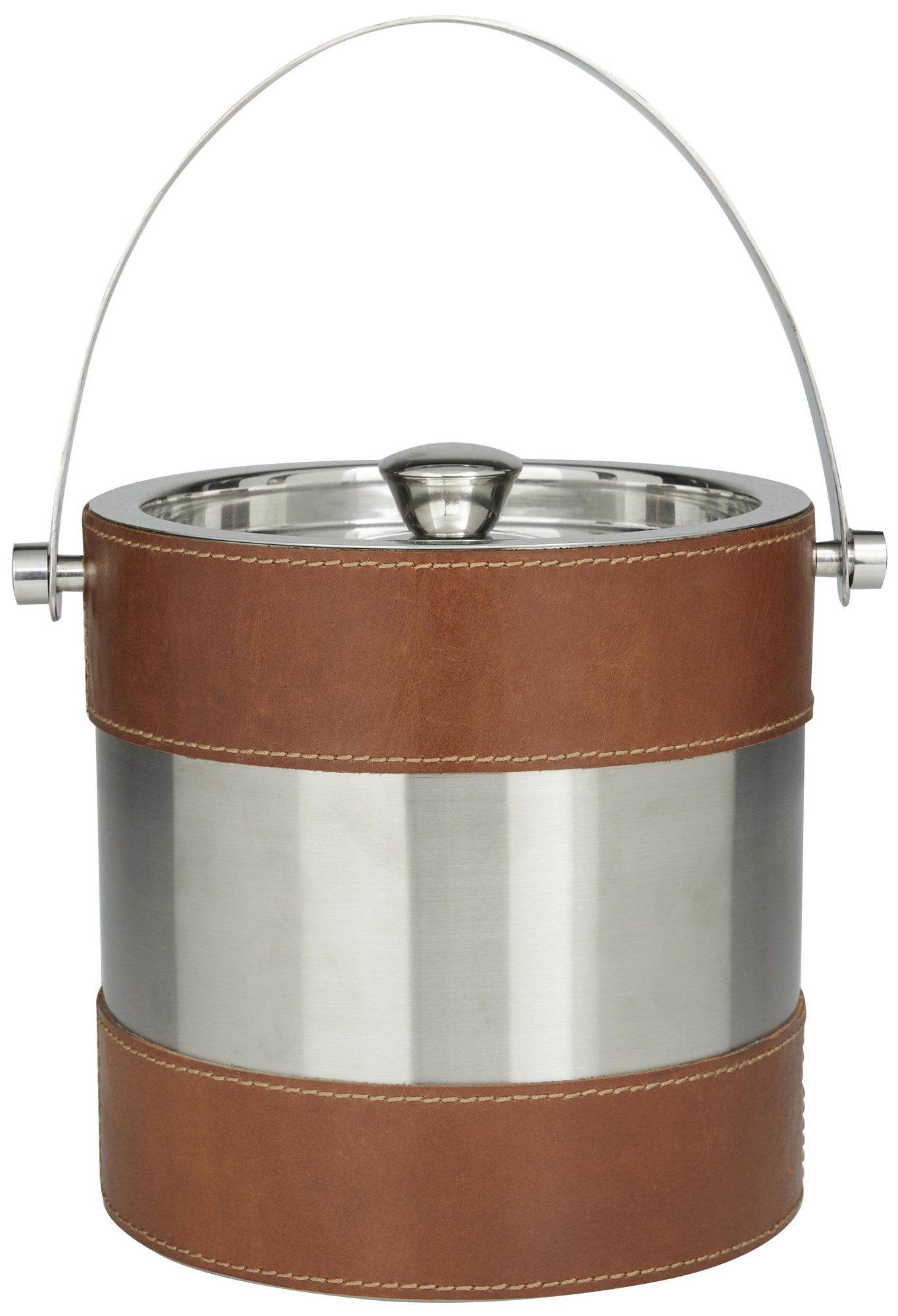 Image 4 Brown Leather Modern Ice Bucket, 8" x 7" x 12" more views
