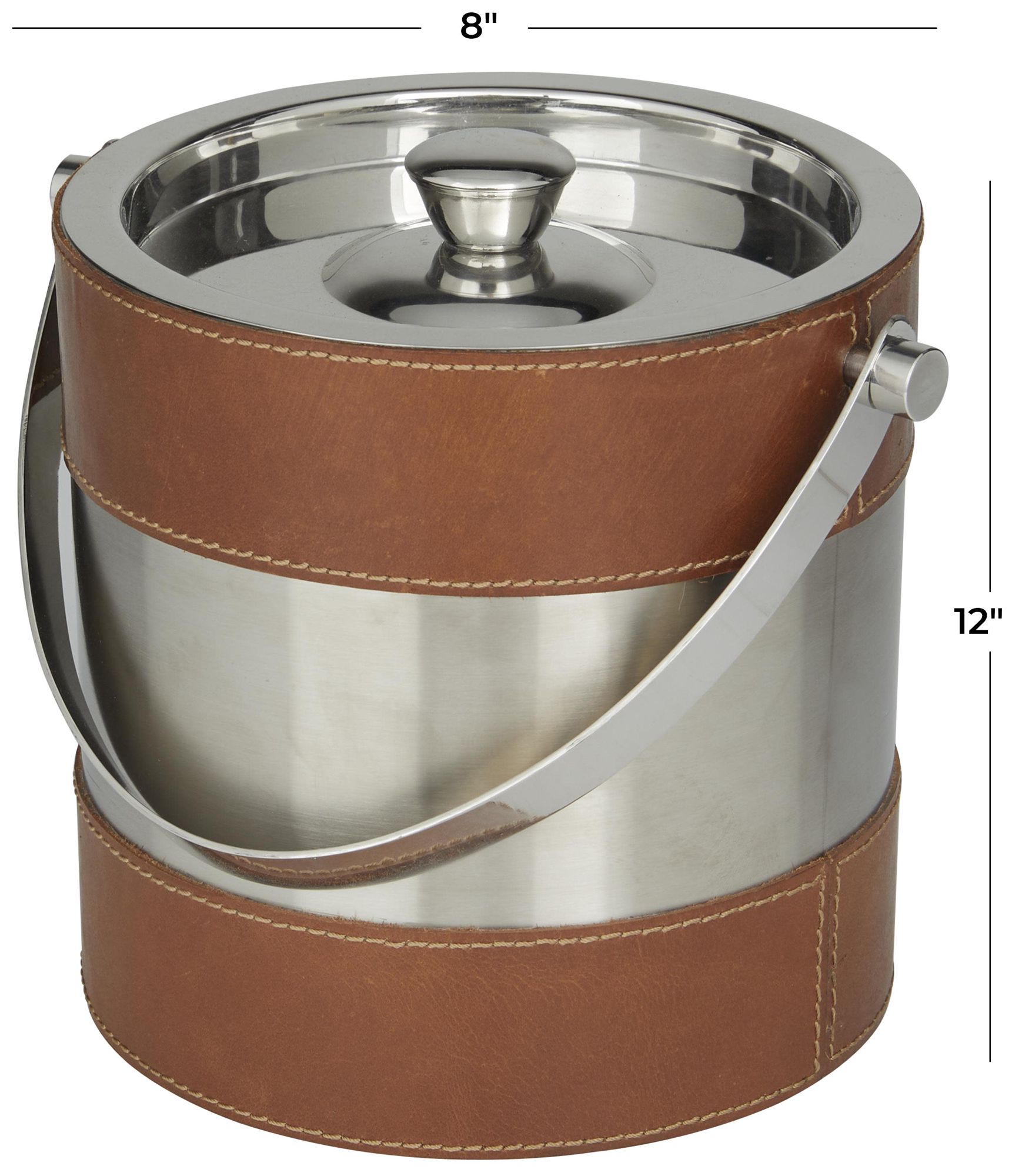 Image 6 Brown Leather Modern Ice Bucket, 8" x 7" x 12" more views