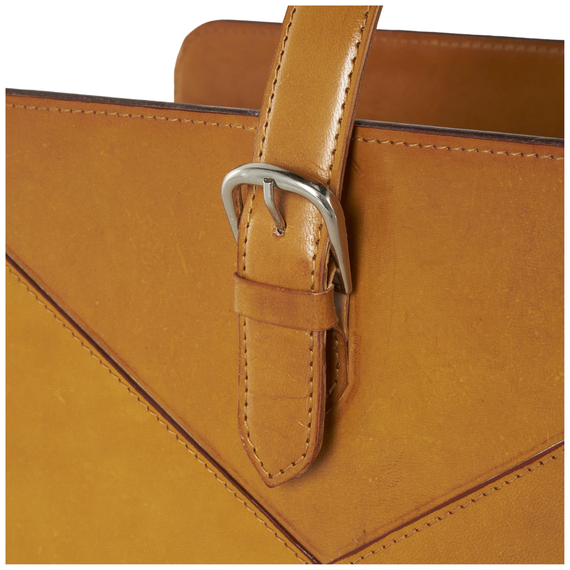 Image 3 Brown Leather Modern Magazine Holder, 15" x 10" x 17" more views