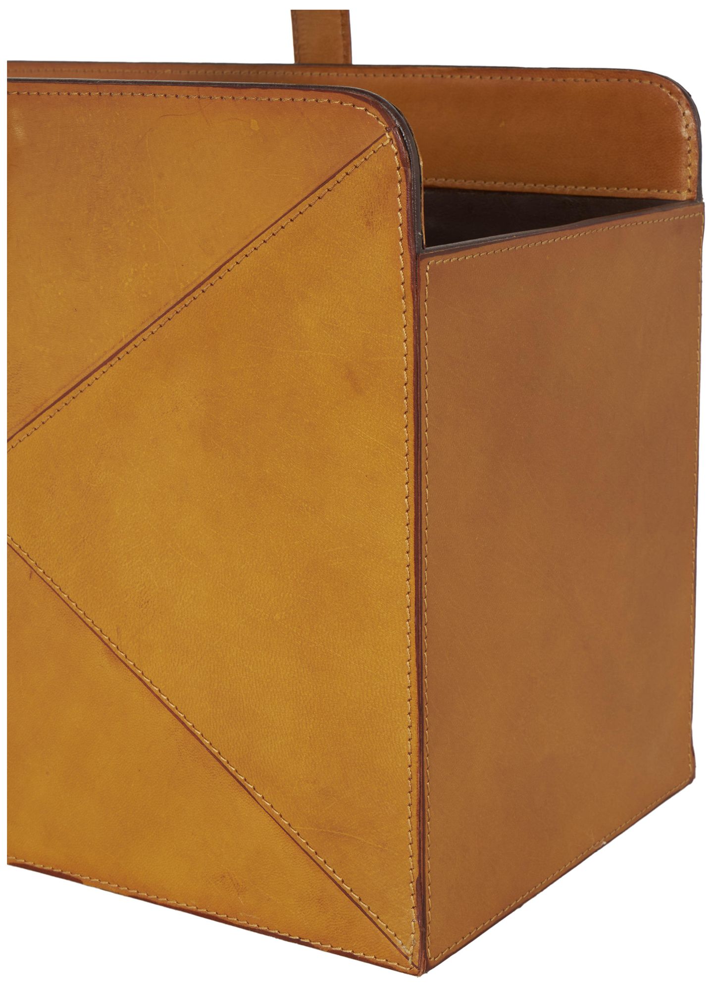 Image 4 Brown Leather Modern Magazine Holder, 15" x 10" x 17" more views