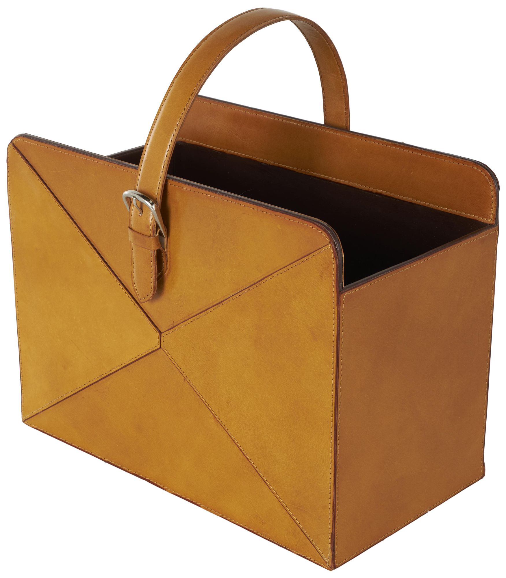 Image 5 Brown Leather Modern Magazine Holder, 15" x 10" x 17" more views